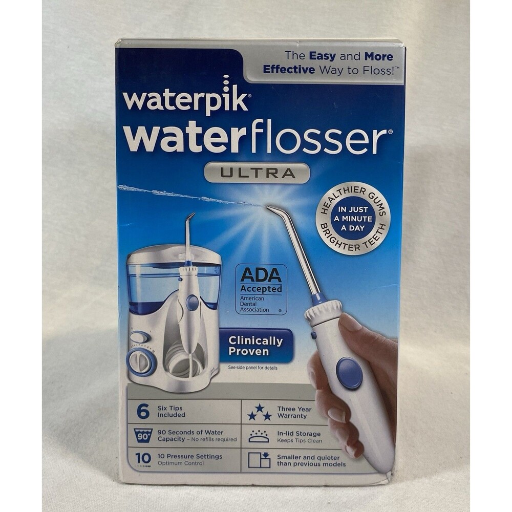 New Waterpik White Ultra Water Flosser With 6 Flossing Tips WP-100W